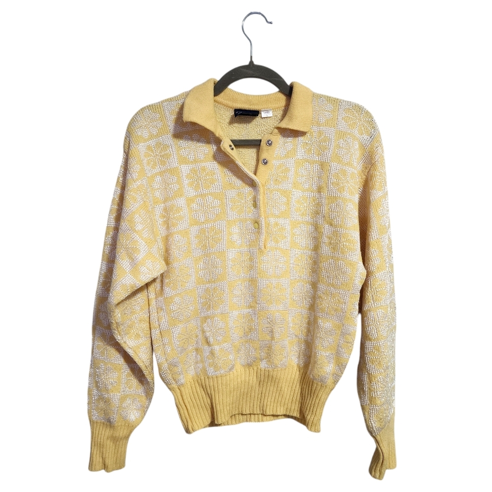 SERAC x VINTAGE 80's wool knit sweater‎ in bright floral yellow size Small